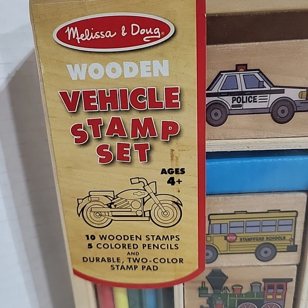 Melissa & Doug‎ Wooden Stamp Set Vehicles #2409 NEW Sealed Washable Ink Play Toy